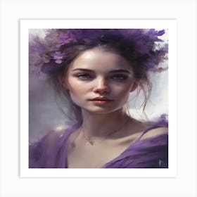 Girl With Purple Flowers Art Print