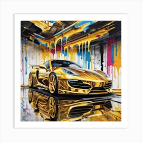 Gold Porsche Art Print