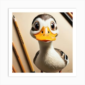 Duck With Pencils Art Print