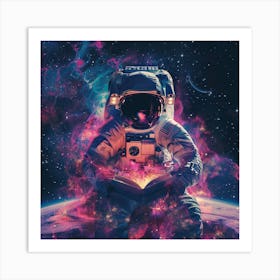 Space Astronaut Reading A Book Art Print