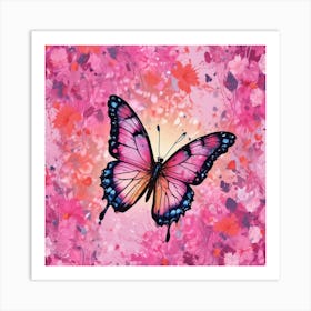 Butterfly In Pink Flowers Art Print