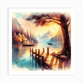 Watercolor Of A Lake 4 Art Print