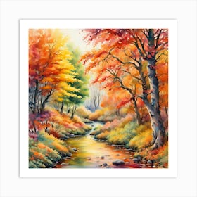 Trees Forest Stream Paint Painting Art Print