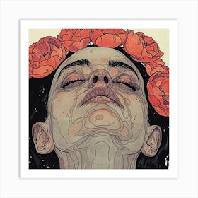 Woman With Flowers On Her Head Art Print