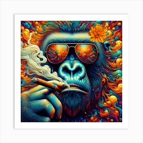 Gorilla with cigar / Abstract art / trippy Art Print