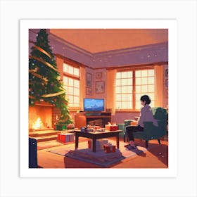 Christmas Tree In The Living Room 35 Art Print