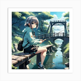 Cute girl fishing Art Print
