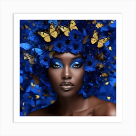 Blue Beauty With Butterflies 2 Art Print