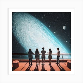 Group Of People Looking At A Planet 2 Art Print