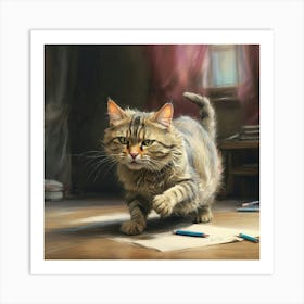 Cat On Paper 1 Art Print