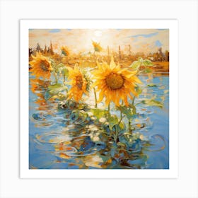 Sunflowers In The Water Art Print