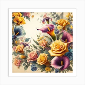 A beautiful and distinctive bouquet of roses and flowers 7 Art Print