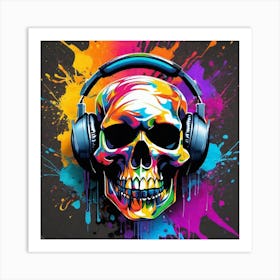 Skull With Headphones 48 Art Print