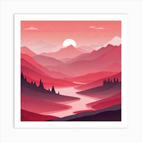 Misty mountains background in red tone 23 Art Print