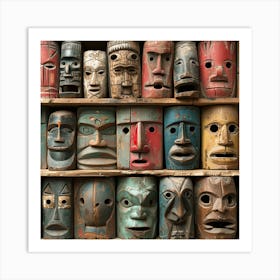 Masks On A Shelf Art Print