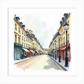 Parisian Street Scene With Watercolor Old Fashioned Lampposts And Charming Architecture 1 Art Print