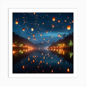 Lanterns In The Sky 3 Art Print