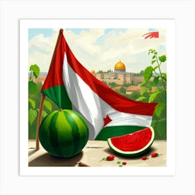 Watermelon And Flag Art Print