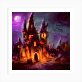 Halloween Castle Crayon Art Print