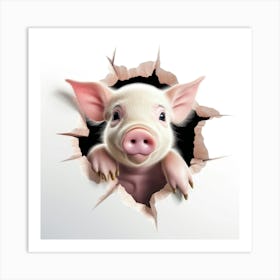 Pig Peeking Through A Hole Art Print