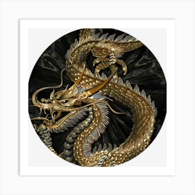 Fantasy golden Snake Dragon Pentagram Art Print