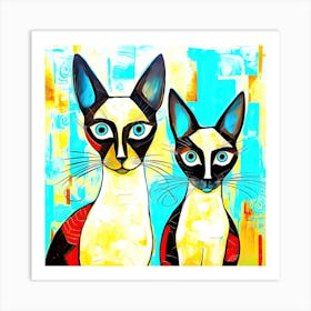 Cats With Blue Eyes - Siamese Cats Loafing Art Print