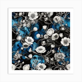 Black and white and blue Art Print