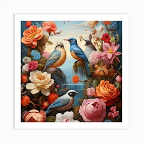 Birds And Flowers Art Print