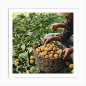 Farmer Picking Walnuts Art Print