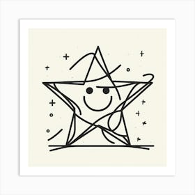 Star Smile: An Abstract Line Art of a Star with a Smiley Face Art Print