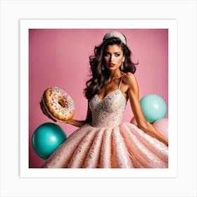 Beautiful Girl Holding A Donut Art Print