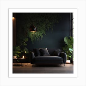Dark Living Room With Plants 1 Art Print