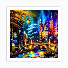 Disney Castle At Night Art Print