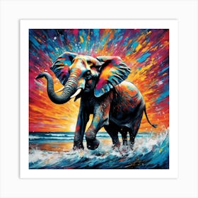Elephant At The Beach Art Print