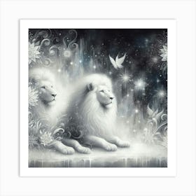 Lions In The Snow Art Print