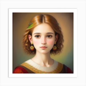 Realistic and Textured Portrait Of A Girl, Art Print