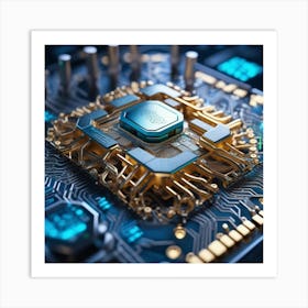 3d Rendering Of A Computer Chip 6 Art Print