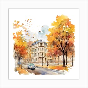 Watercolor Of Autumn In Paris Art Print