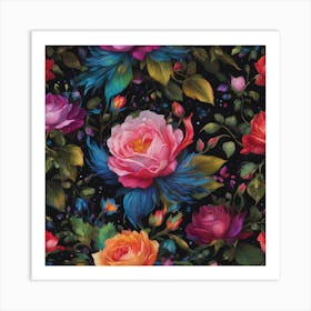 Roses On Black Art Print