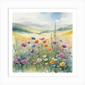 Multicolored Wildflowers Watercolor Field Drawin 0 (3) Art Print