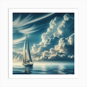 Sailing Into The Blue Sailboat Art Print