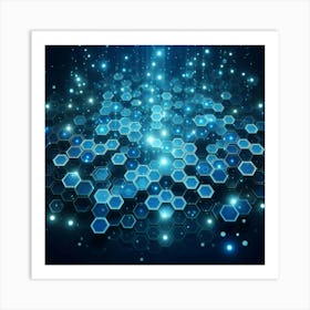Abstract Blue Hexagons Art Print