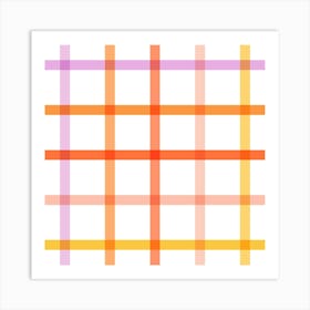 Retro Sunny tonal peachy Check Summer Gingham Stripes on white Affiche