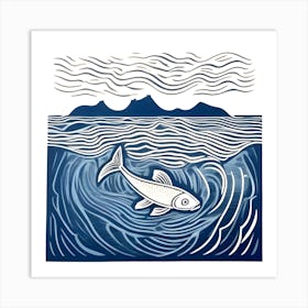 Linocut Fish In The Sea 2 Art Print