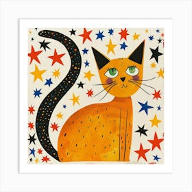 Orange Cat With Stars 1 Art Print