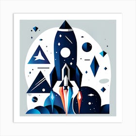 Space Rocket, Rocket wall art, Children’s nursery illustration, Kids' room decor, Sci-fi adventure wall decor, playroom wall decal, minimalistic vector, dreamy gift 554 Art Print