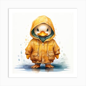 Watercolour Cartoon Duck In A Hoodie 1 Art Print