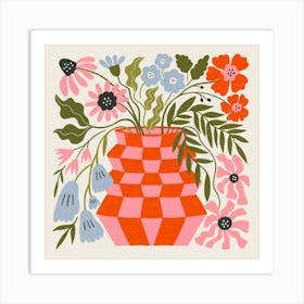 Checkered Flower Vase Art Print