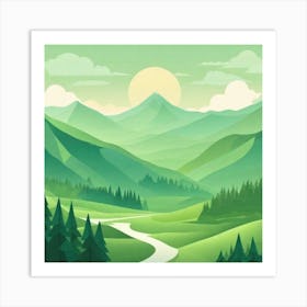 Misty mountains background in green tone 40 Art Print