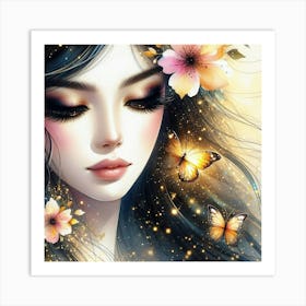 Beautiful Girl With Butterflies 1 Art Print